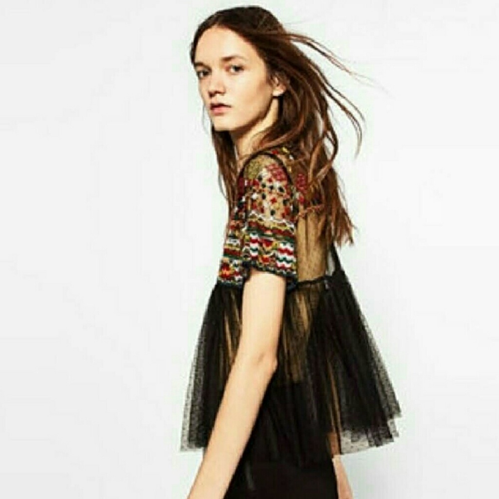 Zara Beaded Tulle Top
